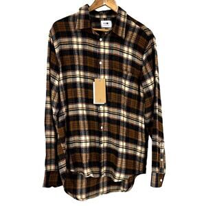 NN07 NWT Arne 5166 Plaid Cotton Flannel Button Up Shirt Brown Men's Size Large